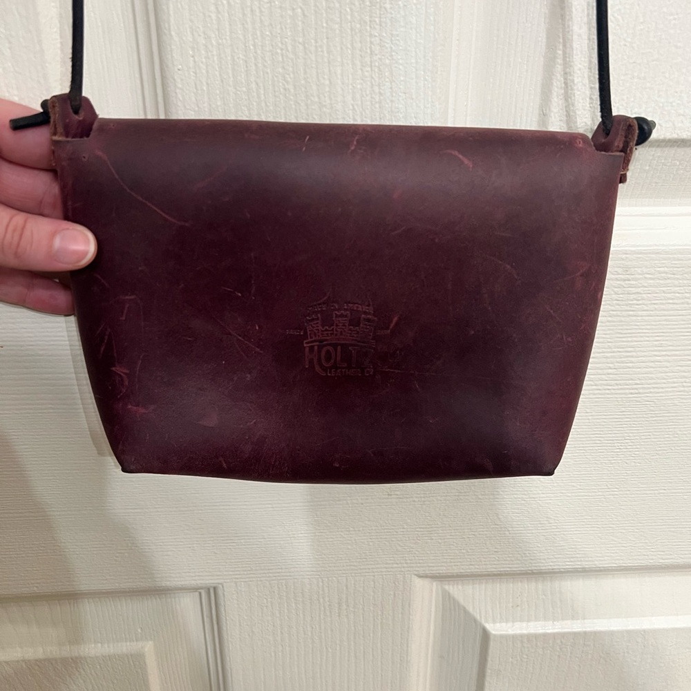 HOLTZ Genuine Fine Leather Envelop Mini Crossbody Bag Deep Burgundy - Picture 2 of 4